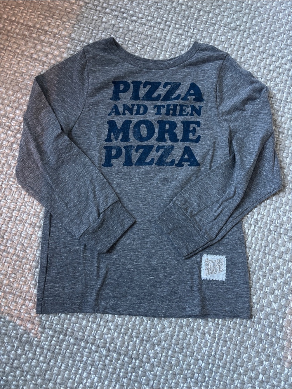 Retro Brand Kids' Charcoal Long-Sleeve Tee - 'Pizza and Then More Pizza'